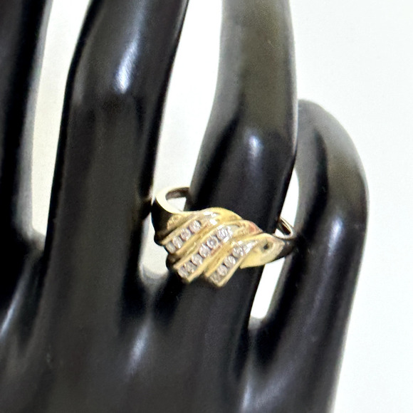 14K Yellow Gold Natural Diamonds Triple Row Wave Ladies Band Ring Size 10 - Picture 16 of 16